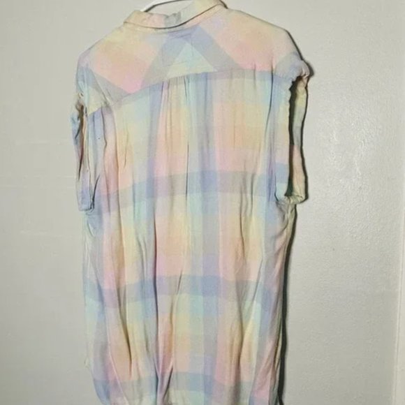 Rails Pastel Patchwork Button Up Front Collared Short Sleeve Shirt Size Medium - Picture 5 of 7